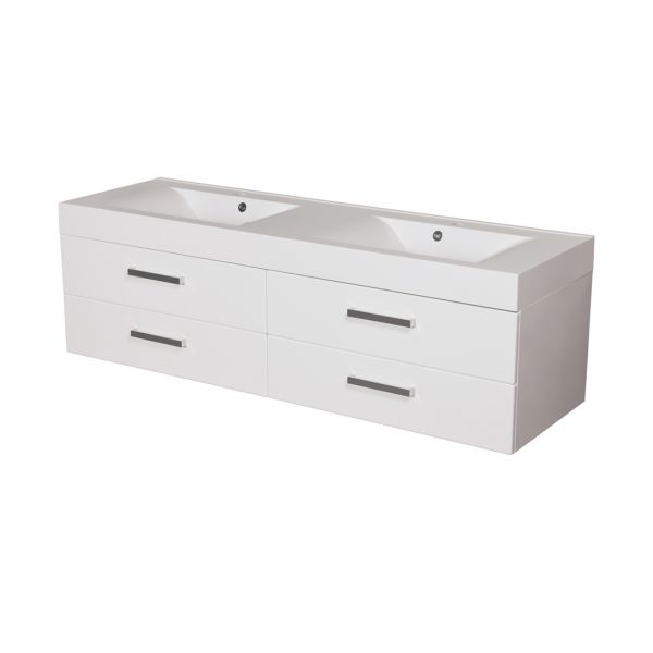 Badmöbel ARUVA Breite 160 cm, weiß, Doppelwaschtisch mit Unterschrank (montiert)