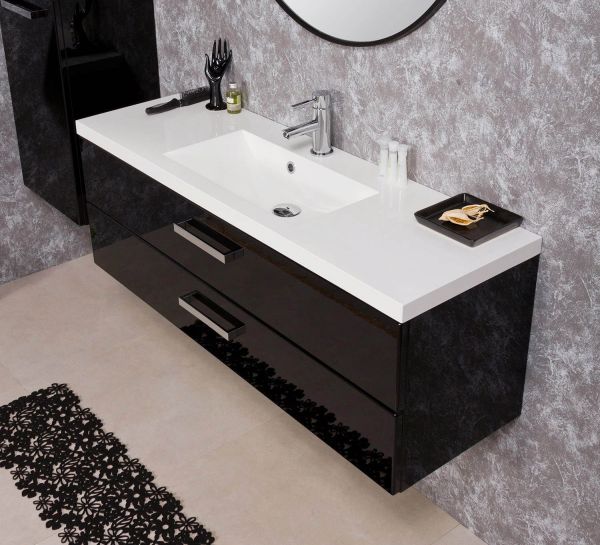 Badmöbel Genua Breite 120 cm, schwarz, 2 Schubladen (GE12048-2S)