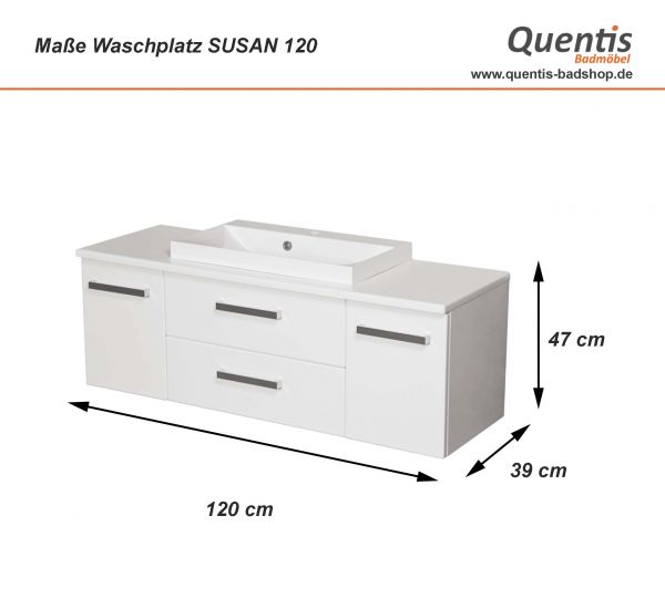 Maße Quentis Waschplatzset SUSAN, Breite 120 cm, weiß (SN1247-2S)