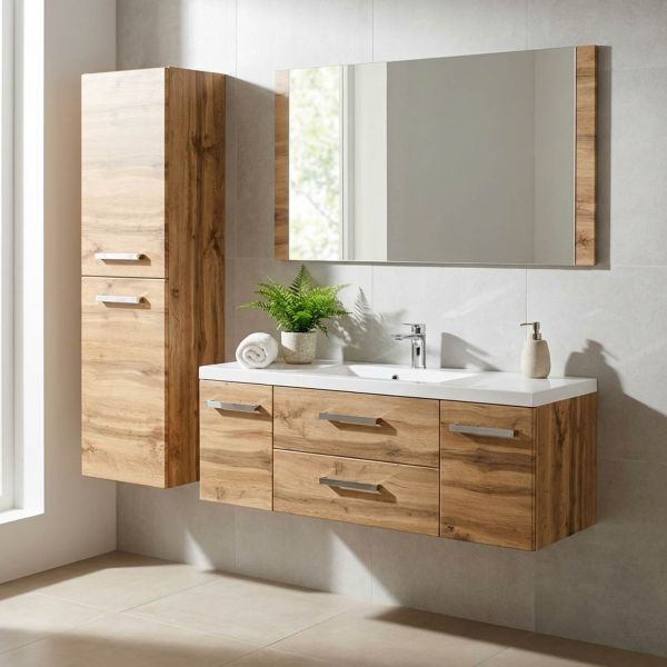 Badmöbel Genua Breite 120 cm, Zubehör Badhochschrank mit 2 Türen
