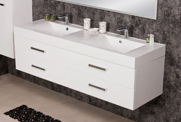 Quentis Doppelwaschplatz Aruva, Breite 140 cm, weiß, 4 Schubladen, AR1410-D-4S