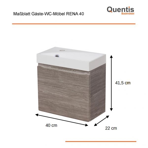 Gäste-WC Badmöbel RENA 40 cm, Eiche grau, Waschbecken mit Unterschrank, vormontiert-Copy