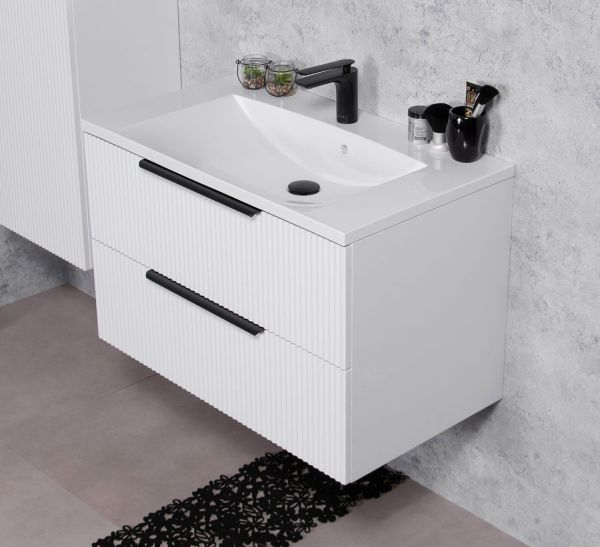 Quentis Badmoebel SYDNEY 80 cm weiß matt Waschtisch mit Unterschrank montiert SYDB80