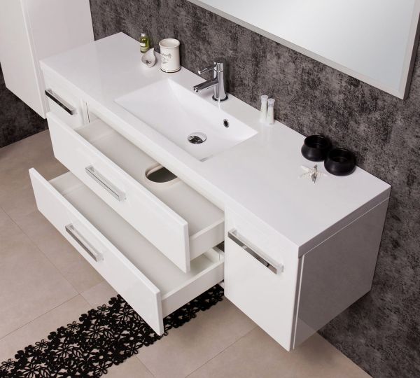 Badmöbelset GENUA, Breite 140 cm, weiß glänzend (GE4247)