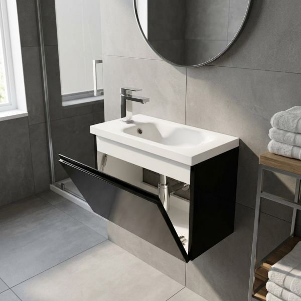 Badmöbel FAROS 50 cm, schwarz, Gäste-WC Möbelset, Unterschrank montiert