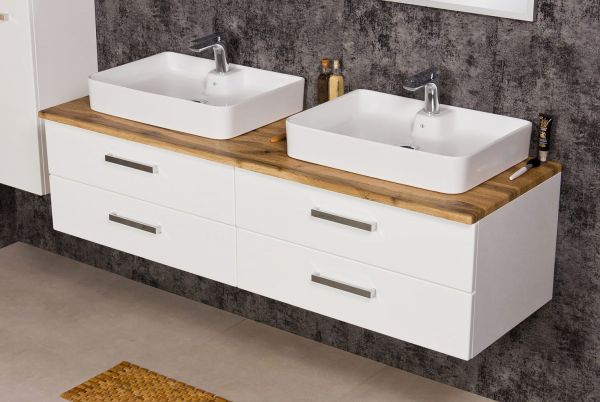 Quentis Doppelwaschplatz Aruva, Breite 160 cm, weiß/ eiche (AR1610-NE-LUNA)