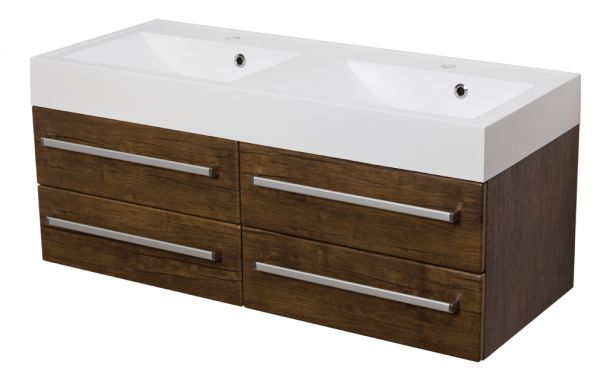 Doppelwaschplatz Zeno, Breite 120 cm, Ausführung Holzdekor antik, ZE1250-D-4S