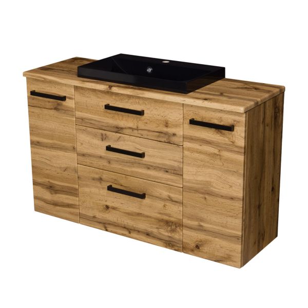 Badmöbel FOKUS-LOFT 120-XL, Eiche, Waschbecken schwarz matt