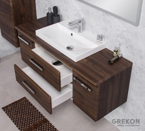 Badmöbel SUSAN 120 cm, Nussbaum, Waschtischunterschrank montiert, inkl. Waschbecken