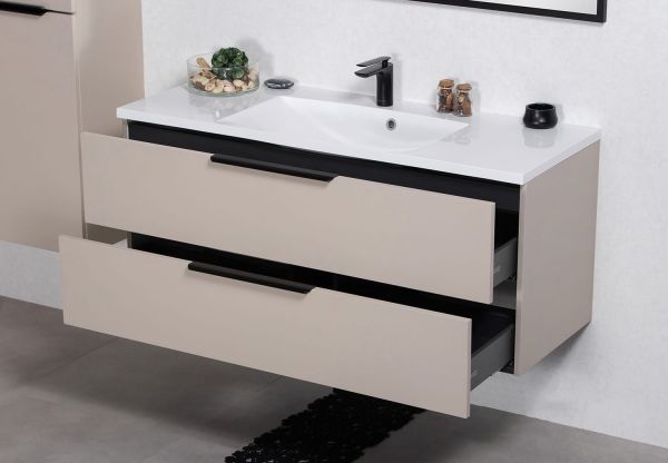 Badmöbel SYDNEY 100 cm, Macadamia matt, Waschtisch und Unterschrank (montiert)