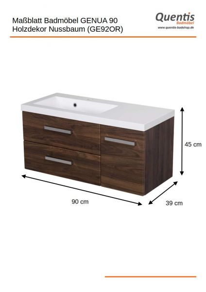Badmöbel GENUA Breite 90 cm, Nussbaum (GE92OR)