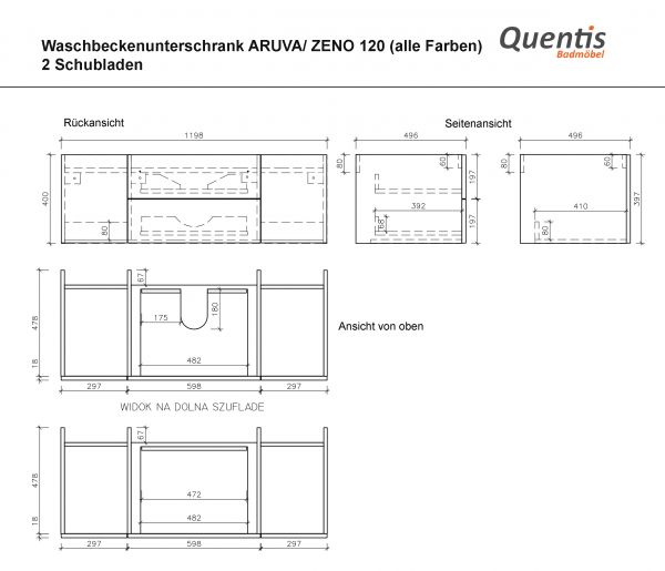 Badmöbel ZENO Breite 120 cm, Nussbaum, Waschtischunterschrank montiert