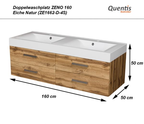 Badmöbel Zeno 160 cm, Doppelwaschplatz, Eiche Natur