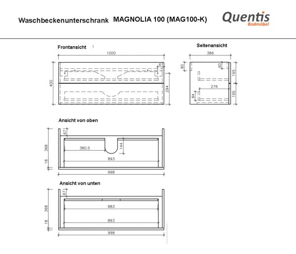 Badmöbel MAGNOLIA 100 cm, Burgunderrot, Waschtischunterbau montiert inkl. Waschbecken