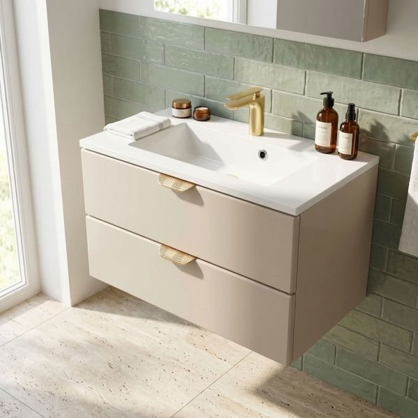 MAGNOLIA Badmöbelset Breite 80 cm, Waschbeckenunterschrank inkl. Waschbecken, seidenmatt sand