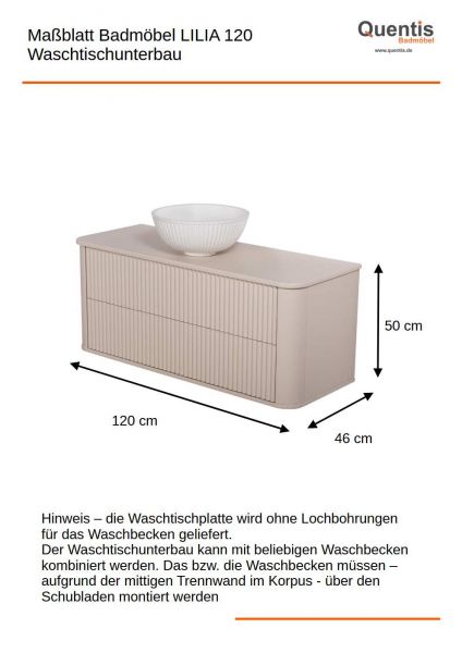 Badmöbelset Lilia 120 cm Sand mattiert | Quentis Badshop