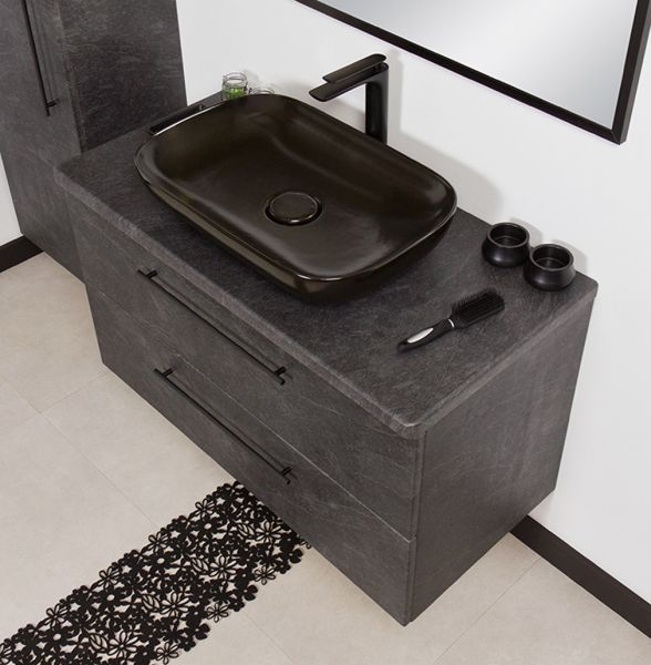 Badmöbel NOVARA 100 cm, Waschtischunterbau inkl. Aufsatzbecken schwarz, grafit