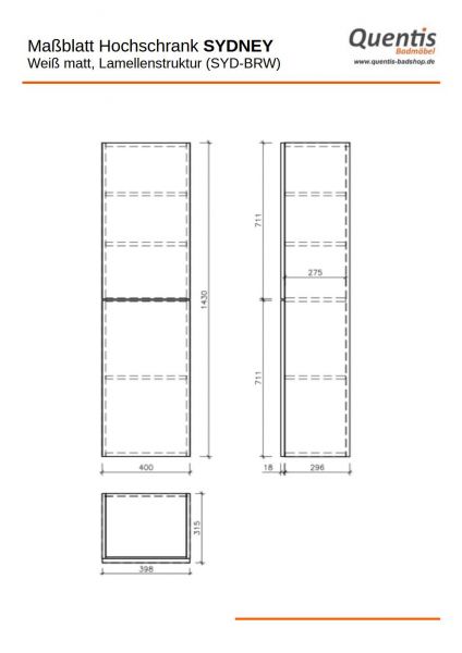 Badschrank SYDNEY, weiß matt, 2 Türen, vormontiert