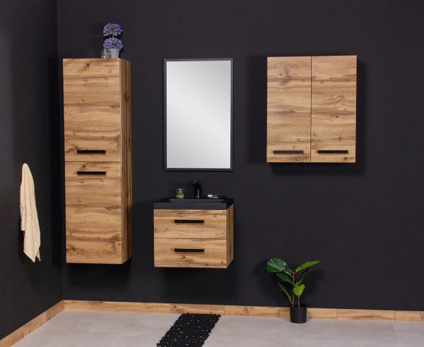 Badmöbel Fokus LOFT 50, Eiche Natur, Waschtisch schwarz matt (FKSN50262)