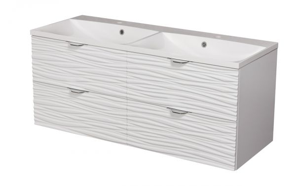 Badmöbel SYDNEY WAVE 120 cm, weiß matt, Doppelwaschtisch (montiert)