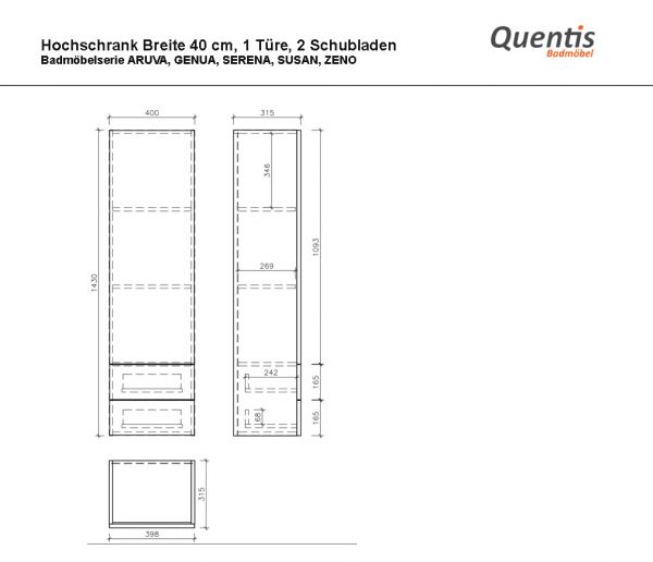 Hochschrank, LOFT, 2 Schubladen, Eiche Natur, vormontiert