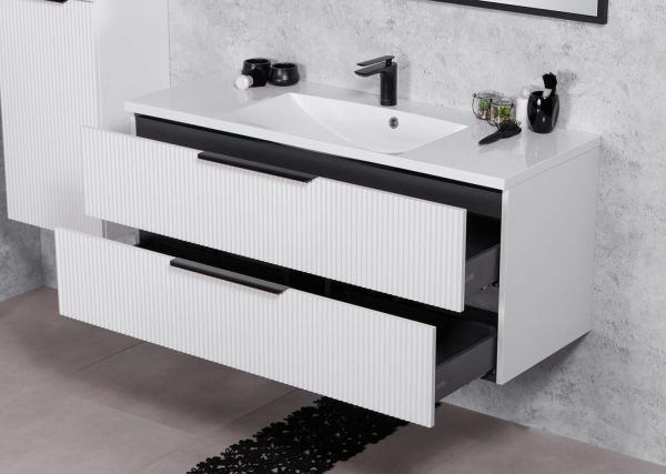 Quentis Badmoebel SYDNEY 120 cm weiß matt Waschtisch mit Unterschrank montiert SYDB120E