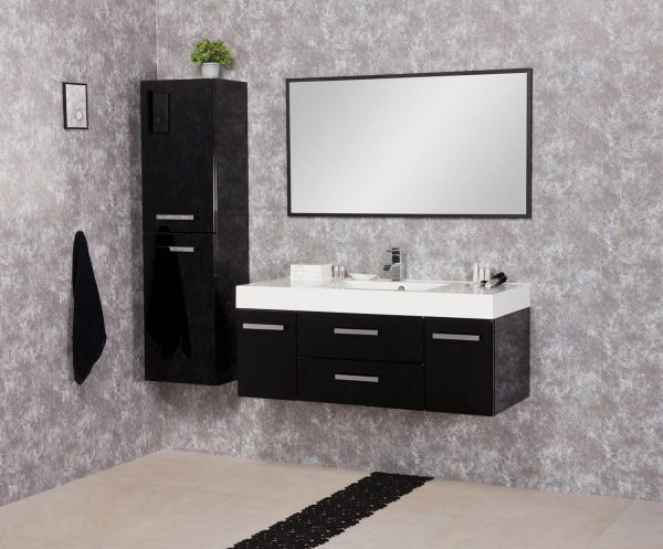 Badmöbel Aruva, Breite 120 cm, schwarz glänzend (AR1248-E-2S)