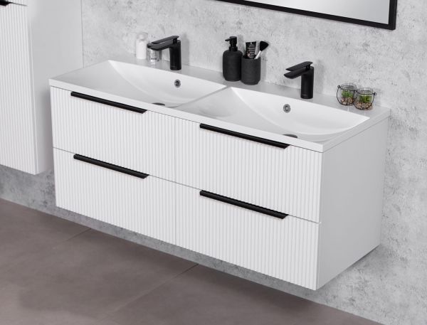Badmoebel SYDNEY 120 cm weiß matt Doppelwaschtisch mit Unterschrank montiert SYDB120D