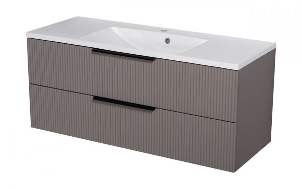 Badmöbel SYDNEY 120 cm, Taupe matt, Waschtisch und Unterschrank (montiert) mit Lamellenstruktur-Copy