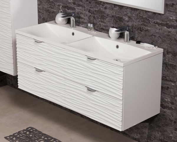 Badmöbel SYDNEY WAVE 120 cm, weiß matt, Doppelwaschtisch (montiert)