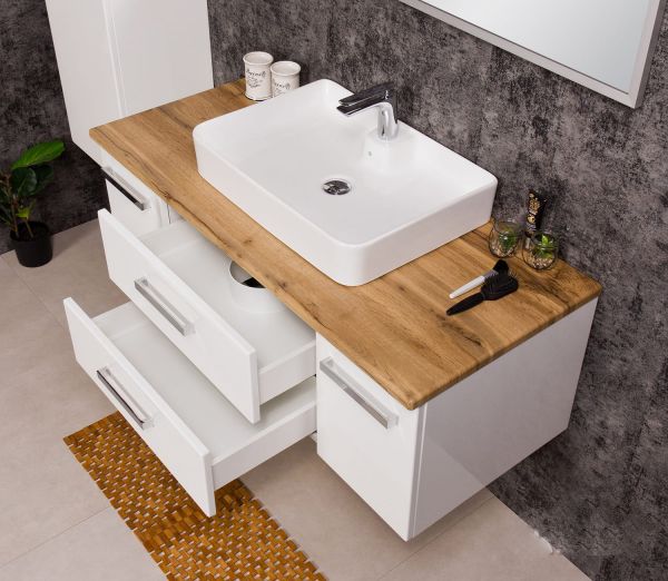 Quentis Waschplatzset ARUVA 120, inkl. Keramikaufsatzbecken, weiß/ eiche (AR1247NE-L)