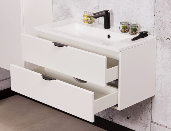 Badmöbel VICTOR 80, Waschtischunterbau mit 2 Schubladen inkl. Waschbecken, weiß matt