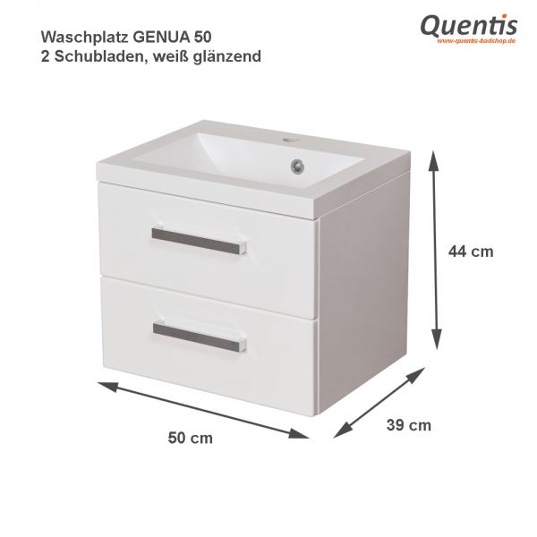 Waschplatz Genua, Breite 50 cm, weiß glänzend