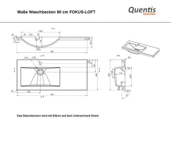 Badmöbel FOKUS-LOFT 90, Eiche Natur, Waschtisch schwarz matt, Waschtischunterschrank montiert