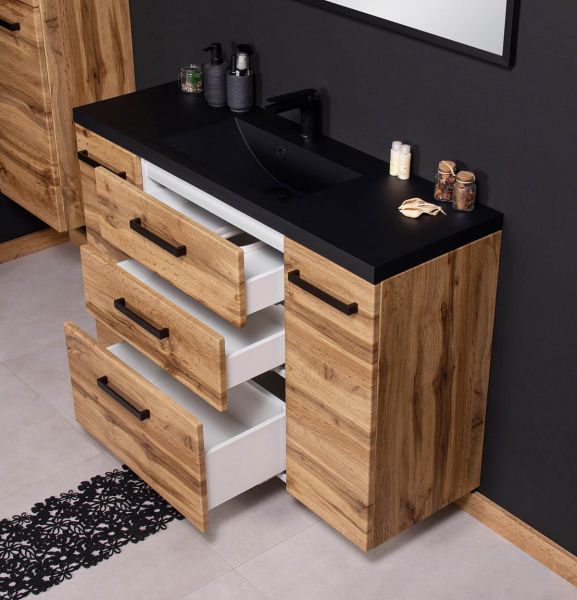 Badmöbel FOKUS-LOF T120-XL, 3 Schubladen, Eiche Natur, Waschbeckenunterschrank montiert