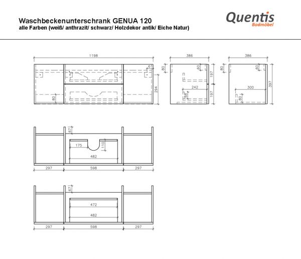 Badmöbel GENUA 120 cm, Eiche Natur, Waschtischunterbau montiert