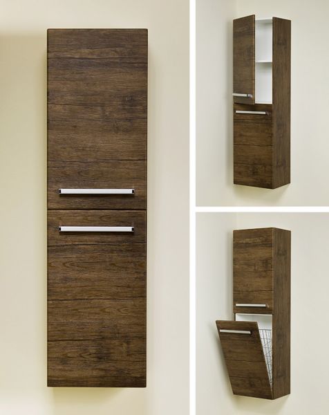 Bad-Hochschrank mit Wäschekorb, Holzdekor antik (HSG50WK)