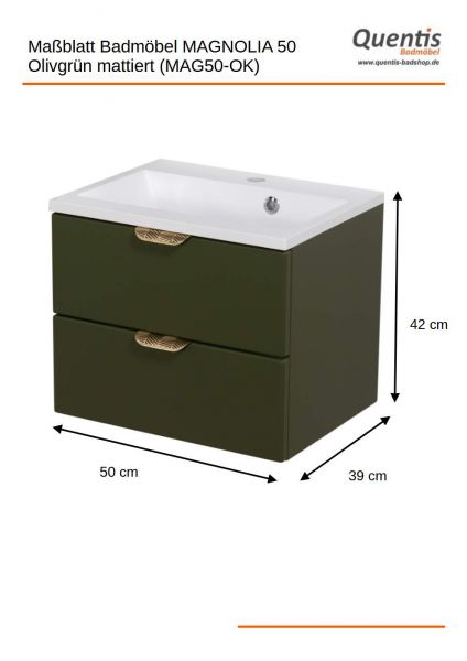 Badmöbel MAGNOLIA 50 cm, olivgrün, Waschtischunterbau montiert