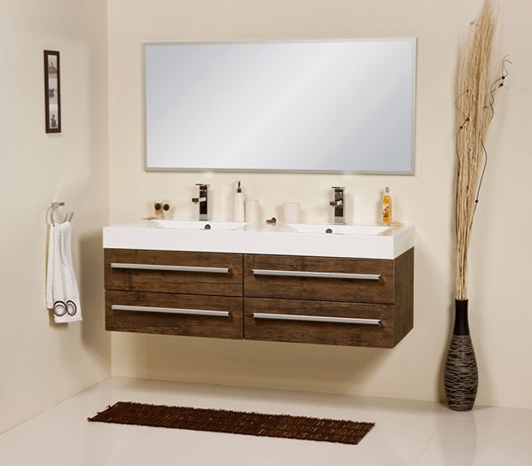 Doppelwaschplatz Zeno, Breite 140 cm, Ausführung Holzdekor antik, ZE1450-D-4S