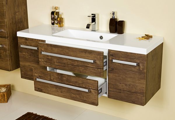 Badmöbel GENUA, Breite 120 cm, Holzdekor antik, Waschtischunterbau montiert