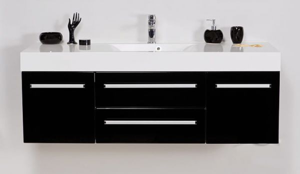 Badmöbel Aruva, Breite 140 cm, schwarz, 2 Schübe, Waschtischunterschrank montiert