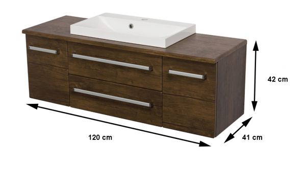 Badmöbel SUSAN Breite 120 cm, Holzdekor antik, Waschtischunterbau montiert
