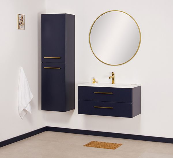 Badmöbelset Belli, Breite 80 cm, Marineblau matt (BL8049), Hochschrank (BL4049)