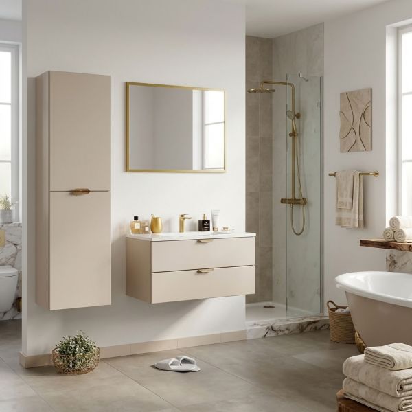 MAGNOLIA Badmöbelset Breite 80 cm, Waschbeckenunterschrank inkl. Waschbecken, seidenmatt sand