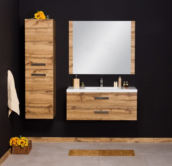 Badmöbel Genua, Breite 100 cm, Holzdekor Eiche Natur