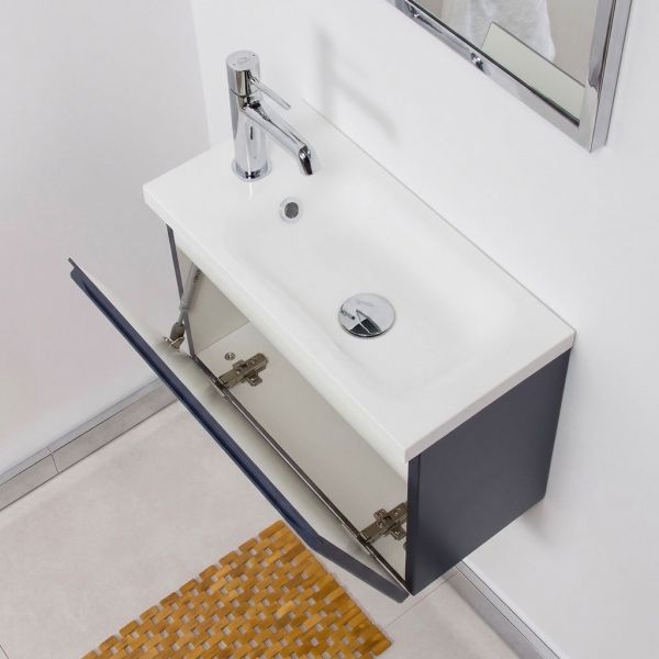 Badmöbel FAROS 50 cm, blau matt, Gäste-WC Möbelset, Unterschrank montiert