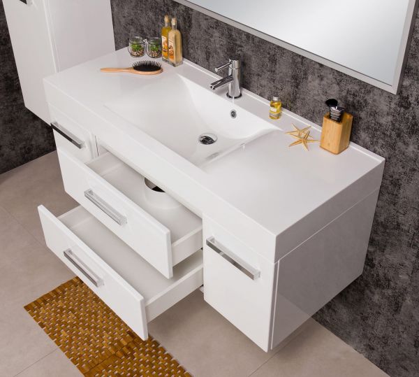 Badmöbel ARUVA, Breite 120 cm, weiß glänzend (AR1200-E-2S)