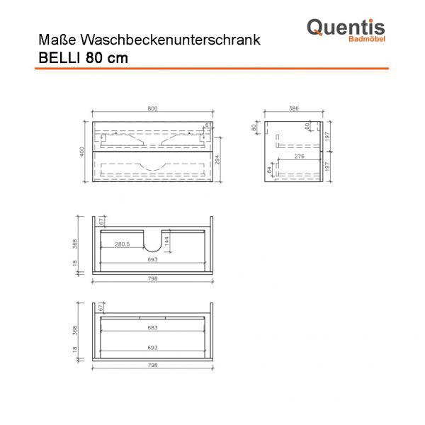 Badmöbel BELLI 100 cm Weiß matt – Waschbecken mit Unterschrank, 2 Schubladen, vormontiert