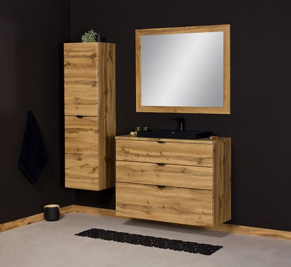 Badmöbel VICTA, Breite 100 cm, Eiche Natur, Waschtischunterbau montiert