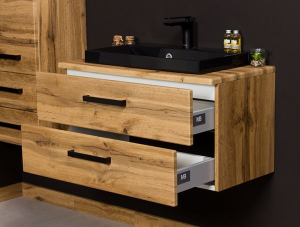 Badmöbel Susan-Loft 80, Eiche Natur, Waschbecken schwarz, SN-L-8062-2S
